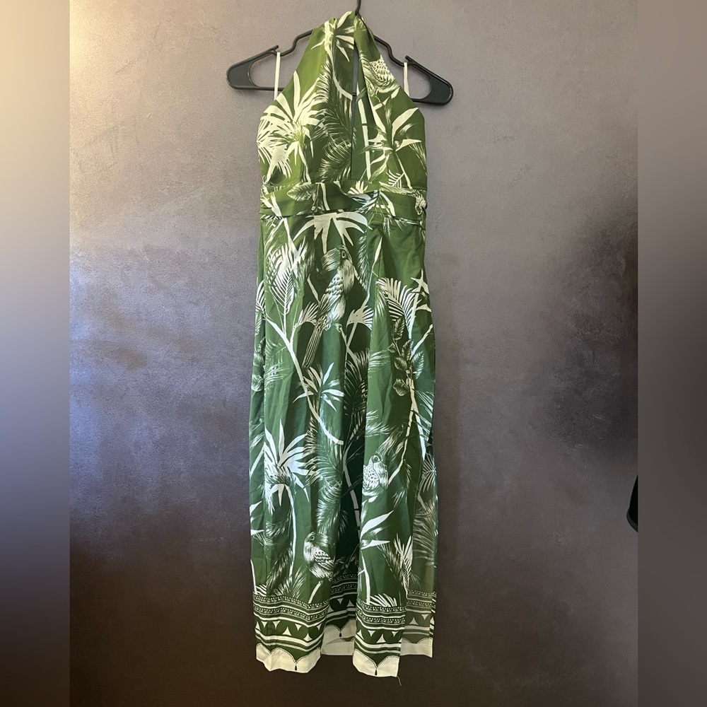 SHEIN Tropical Leaf Print Maxi Dress - Green and White